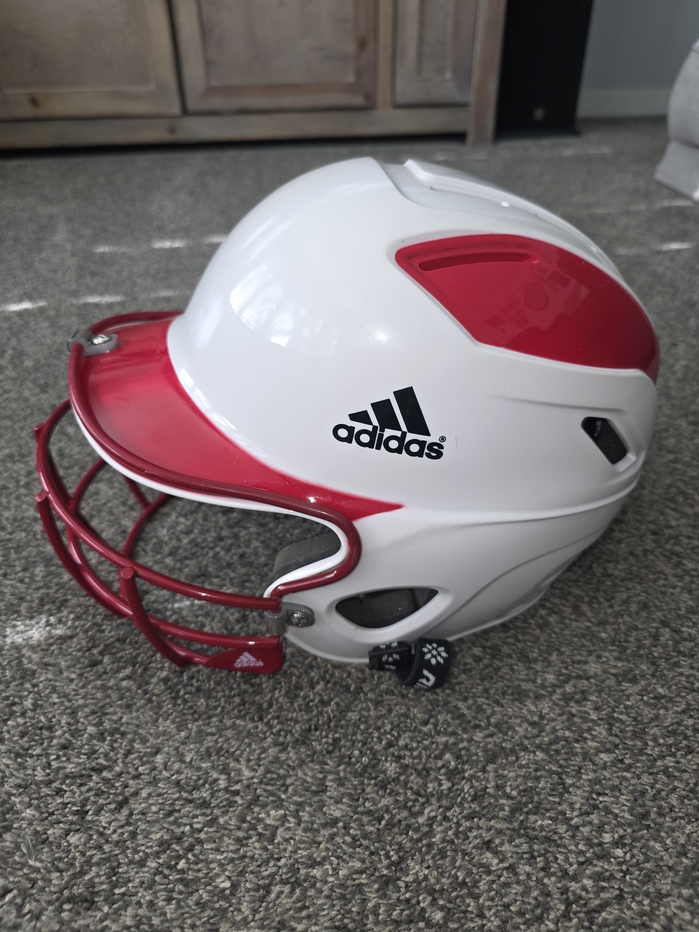 adidas Kids White and Red Batting Helmet In Great Condition